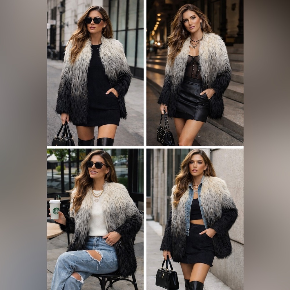 BEBE Ombre Faux Fur Jacket XS | Y2K Glam Statement Coat